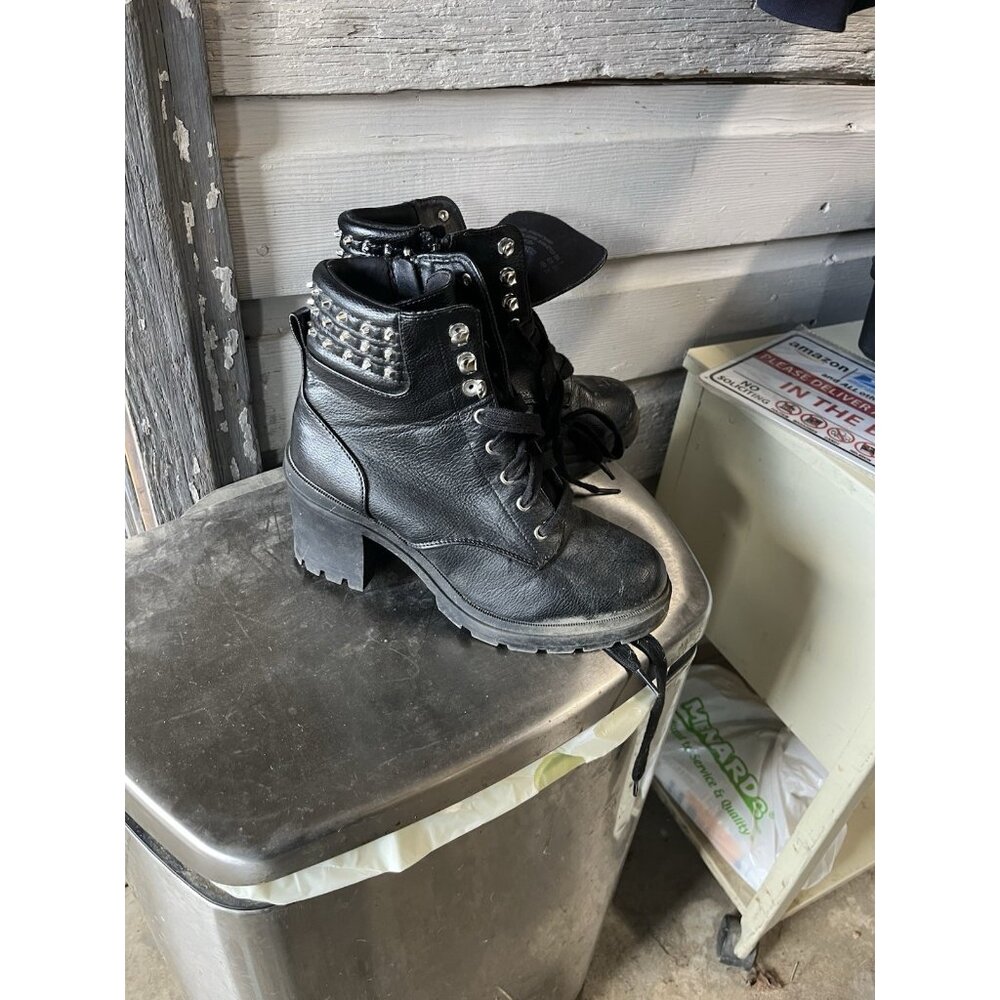 NOBO No Boundaries Boots Womens Size 8 Black Studded Combat Lug Sole Zip Ankle